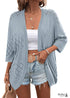 Cárdigan bohemio gris azul de punto de verano con mangas 3/4